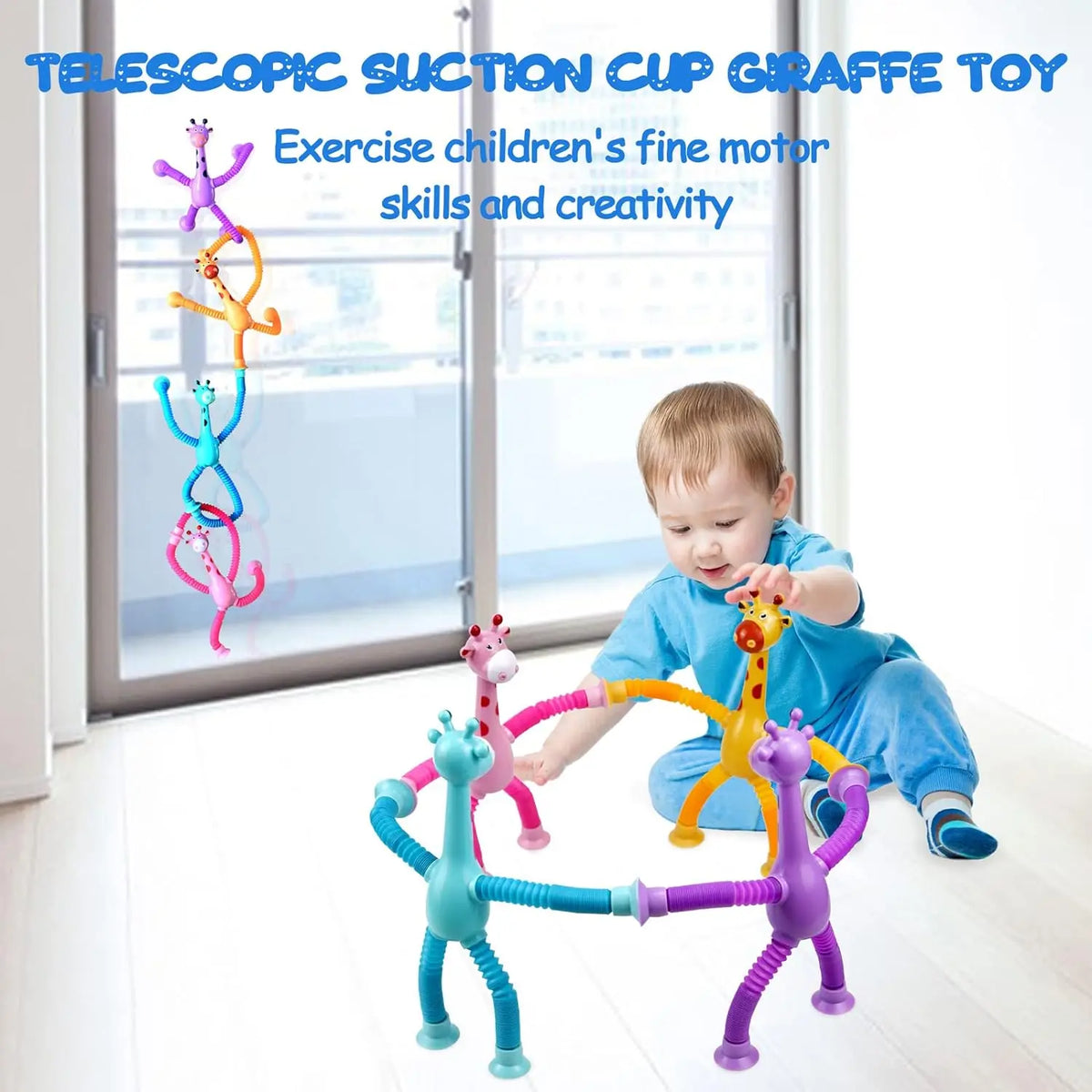 4 Pack Telescopic Suction Cup Giraffe Toy Sensory Tubes for Boys Girls Autistic Travel Toys For Christmas Gift